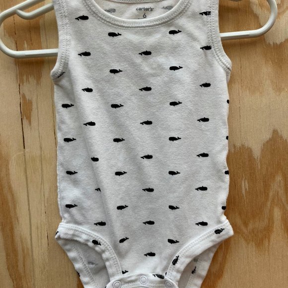 Carter's White Onesie with Navy whales, 6M - Picture 1 of 3